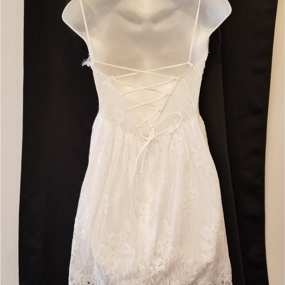 White Mini Dress Lace Spaghetti Strap Backless Sexy Summer Size‎ XL - Picture 6 of 16